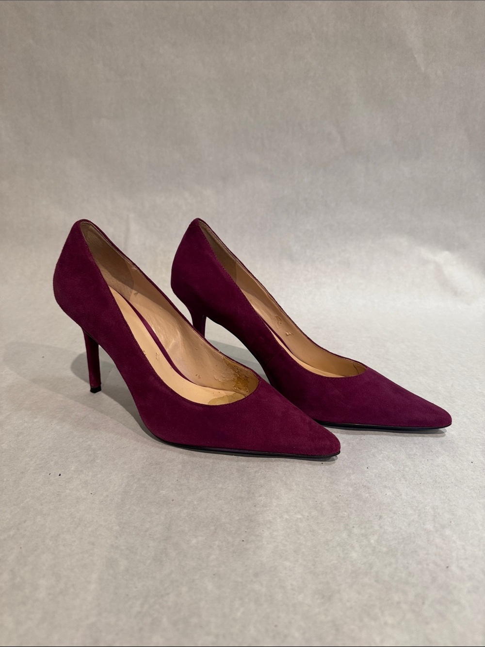 Guess Suede Pointed-Toe Pumps in Deep Plum